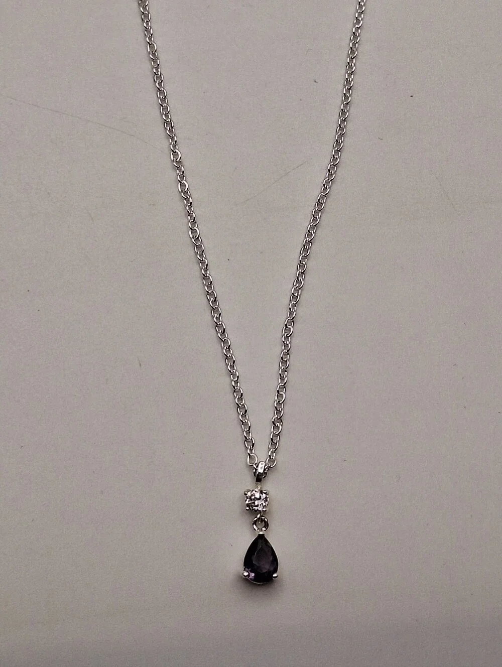 Swarovski NWT Purple Teardrop Crystal Silver Tone Pendant Necklace